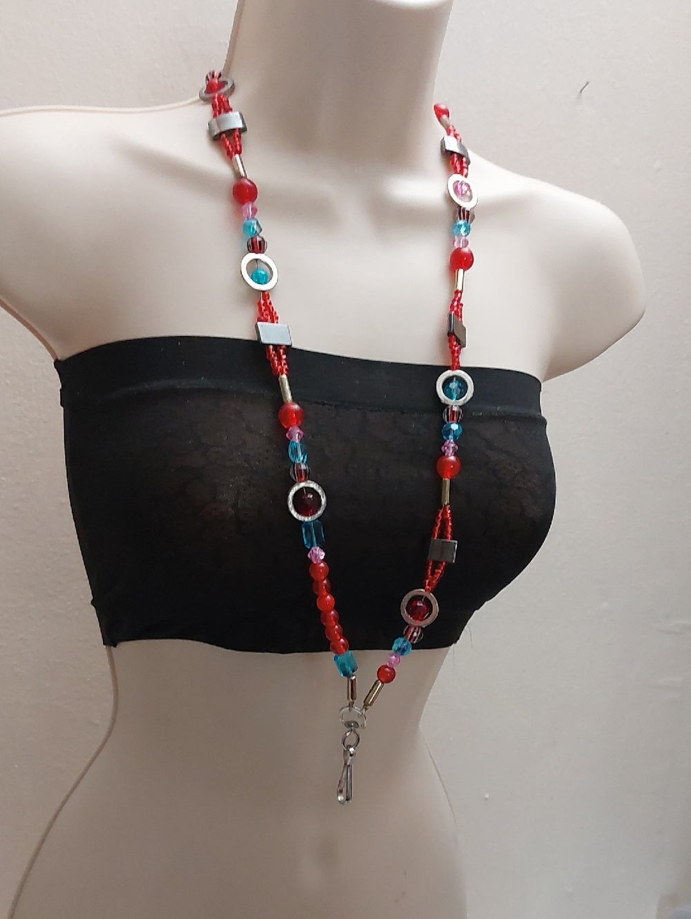 Artisan Mixed Media Beaded ID Card Badge Holder Lanyard Necklace - Picture 3 of 6